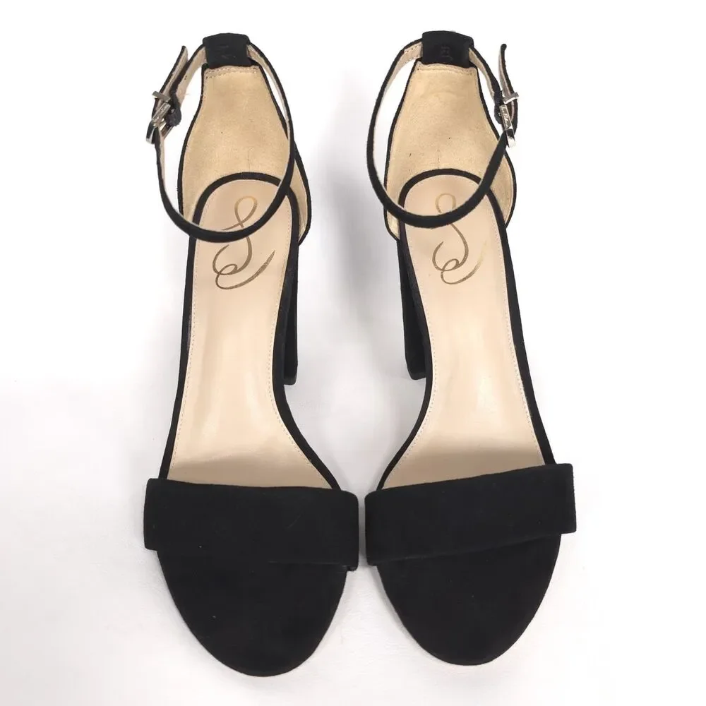 SAM EDELMAN Women's New Strap Block Heel Sandals‎ 8.5 Black Suede E8511L1001